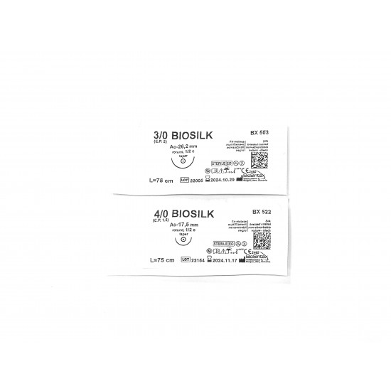 Игла с конец - черна коприна - BIOSILK - 3/0 , 4/0